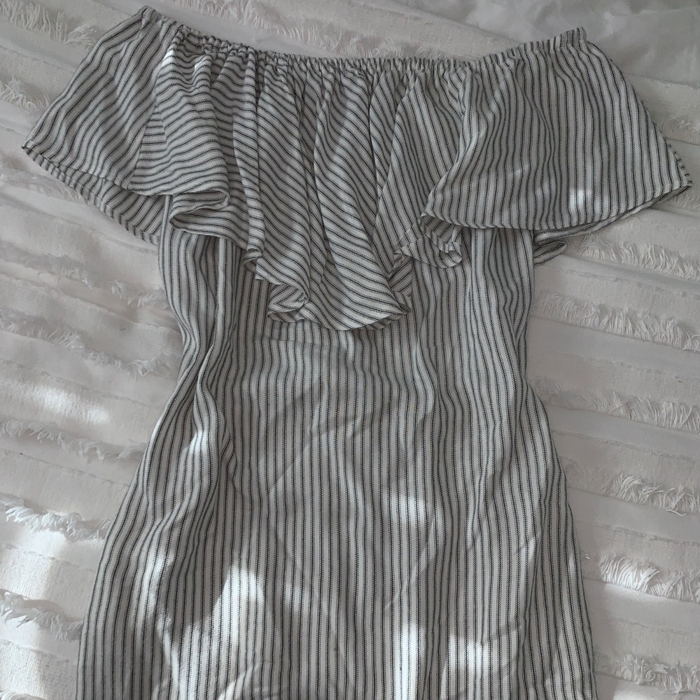 WAYF striped off the shoulder dress